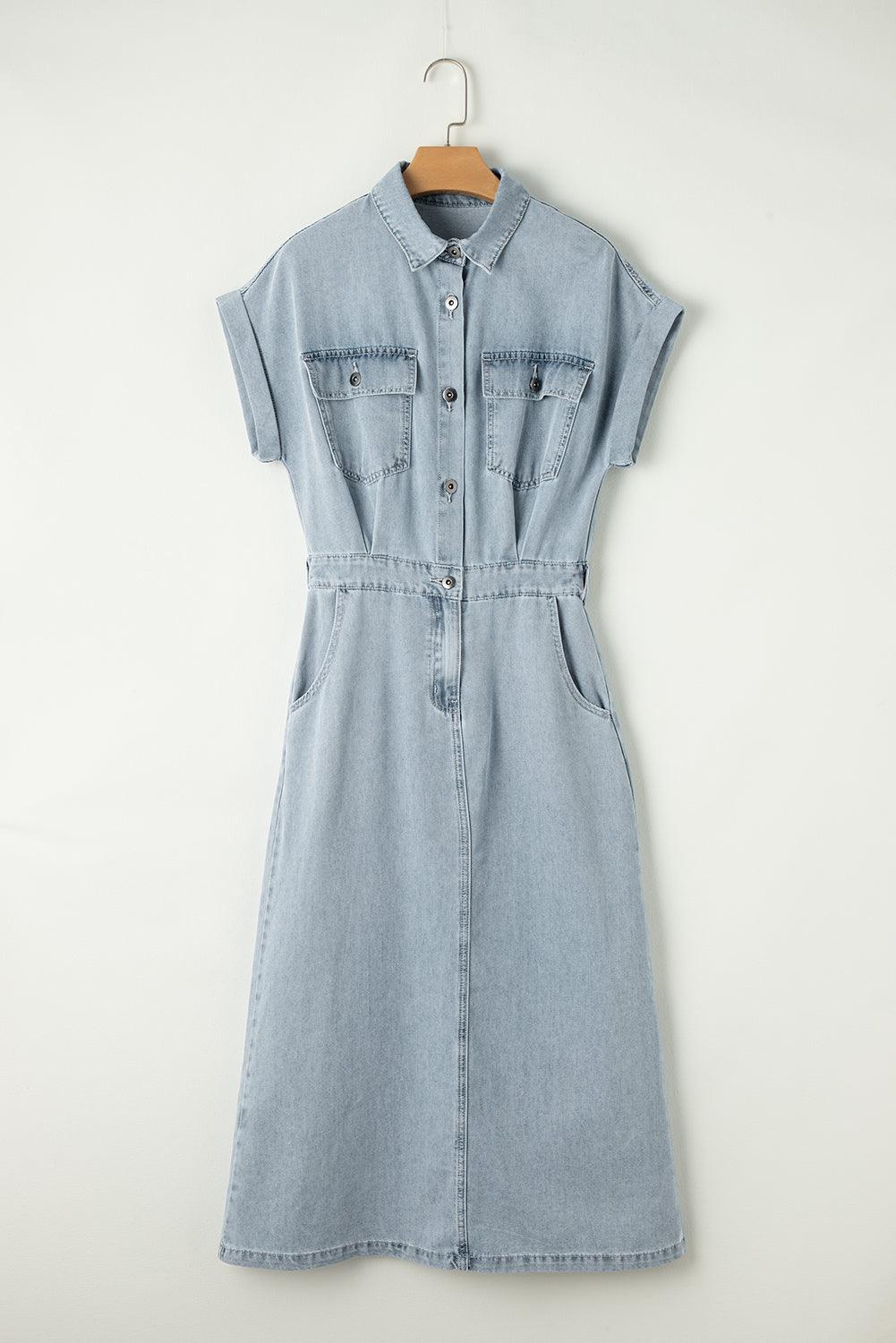 Sofia® | Elegant Denimkjole med Korte Flagermusærmer
