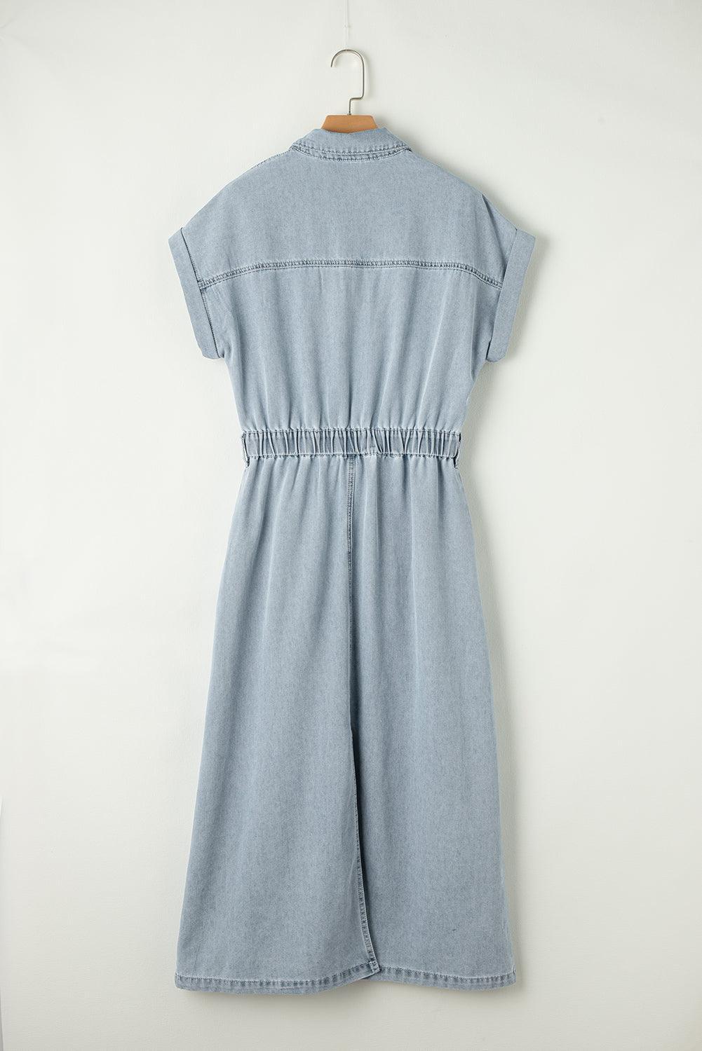 Sofia® | Elegant Denimkjole med Korte Flagermusærmer