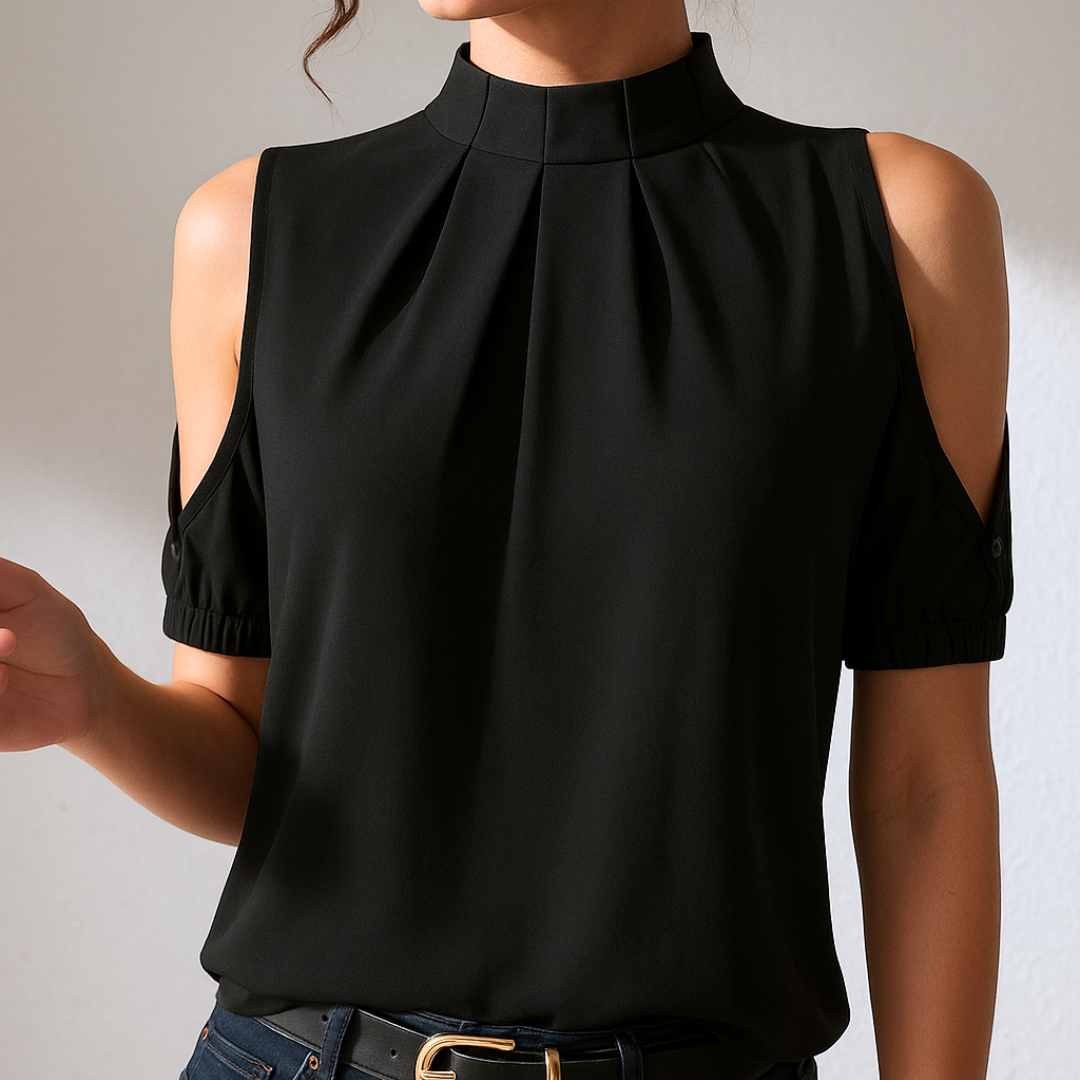 Sofia™ | Plisseret Cold Shoulder Bluse
