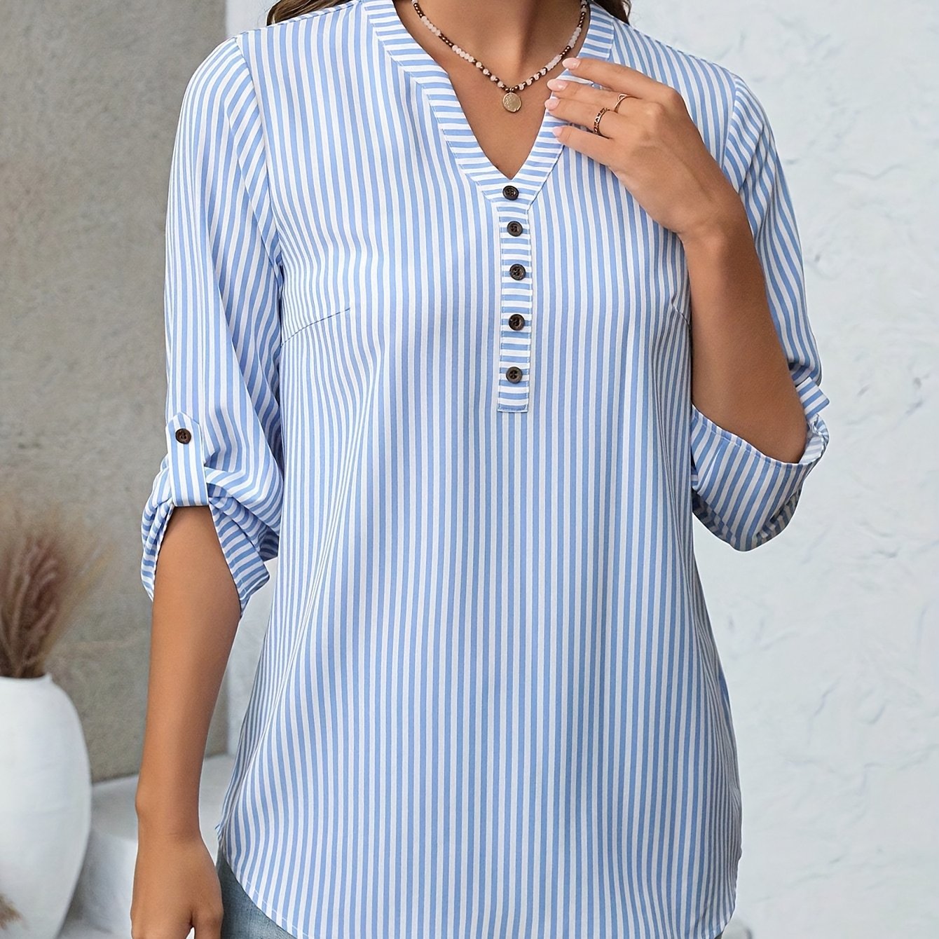 Sofia™ | Stribet V-hals Tunika Bluse – Afslappet Elegance