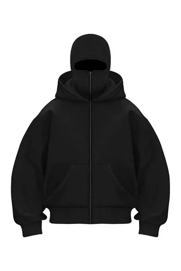 Balaclava™ - Hættesweatshirt med plyshætte og maske og lynlåslukning