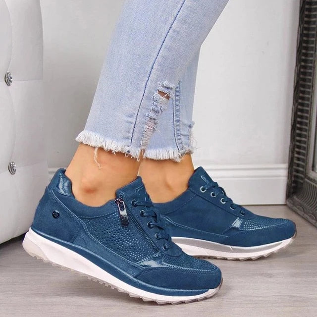 Sofia™ | Smarte Metalliske Sneakers Med Lynlås