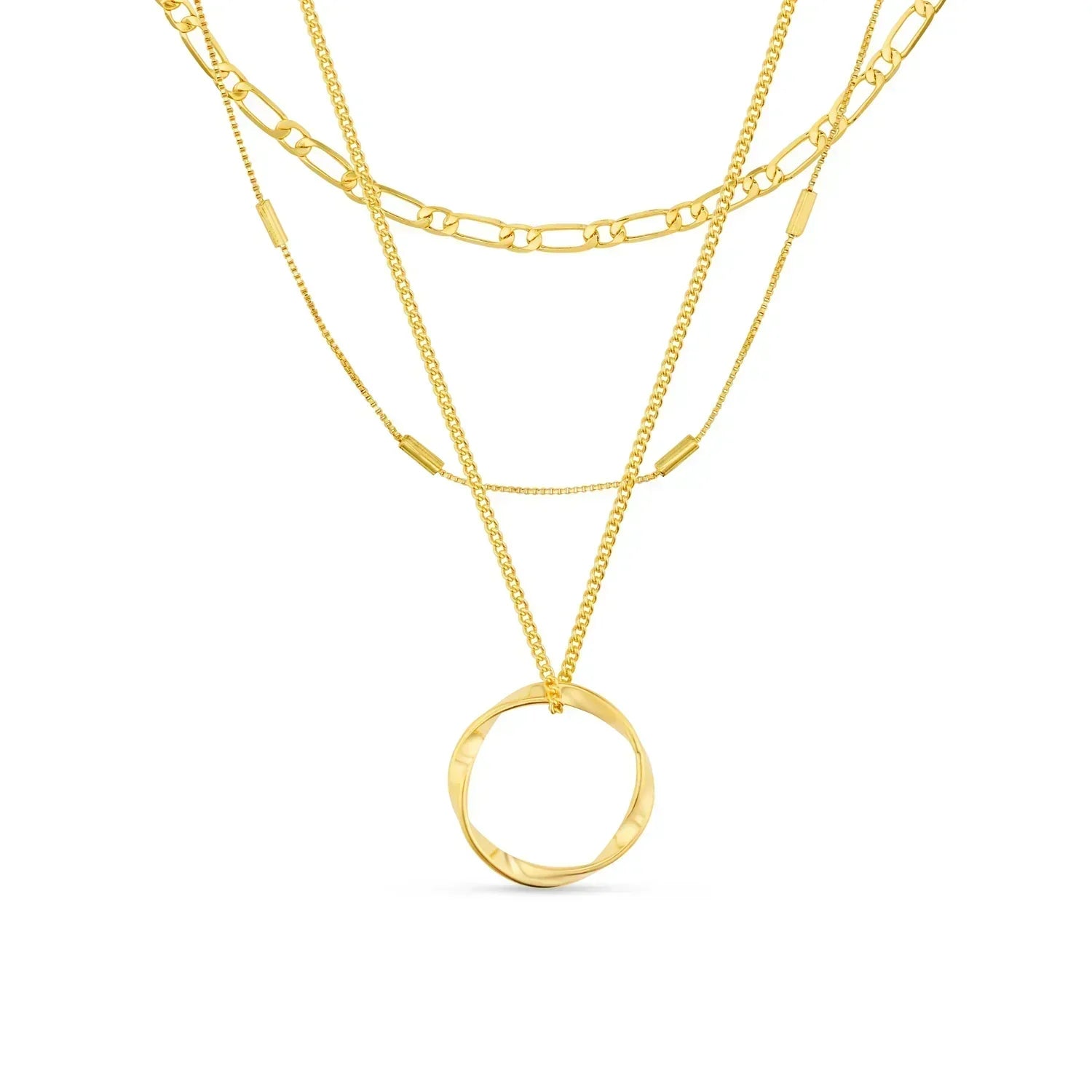 Åben cirkel tre-rækkers halskæde | Guld 18k