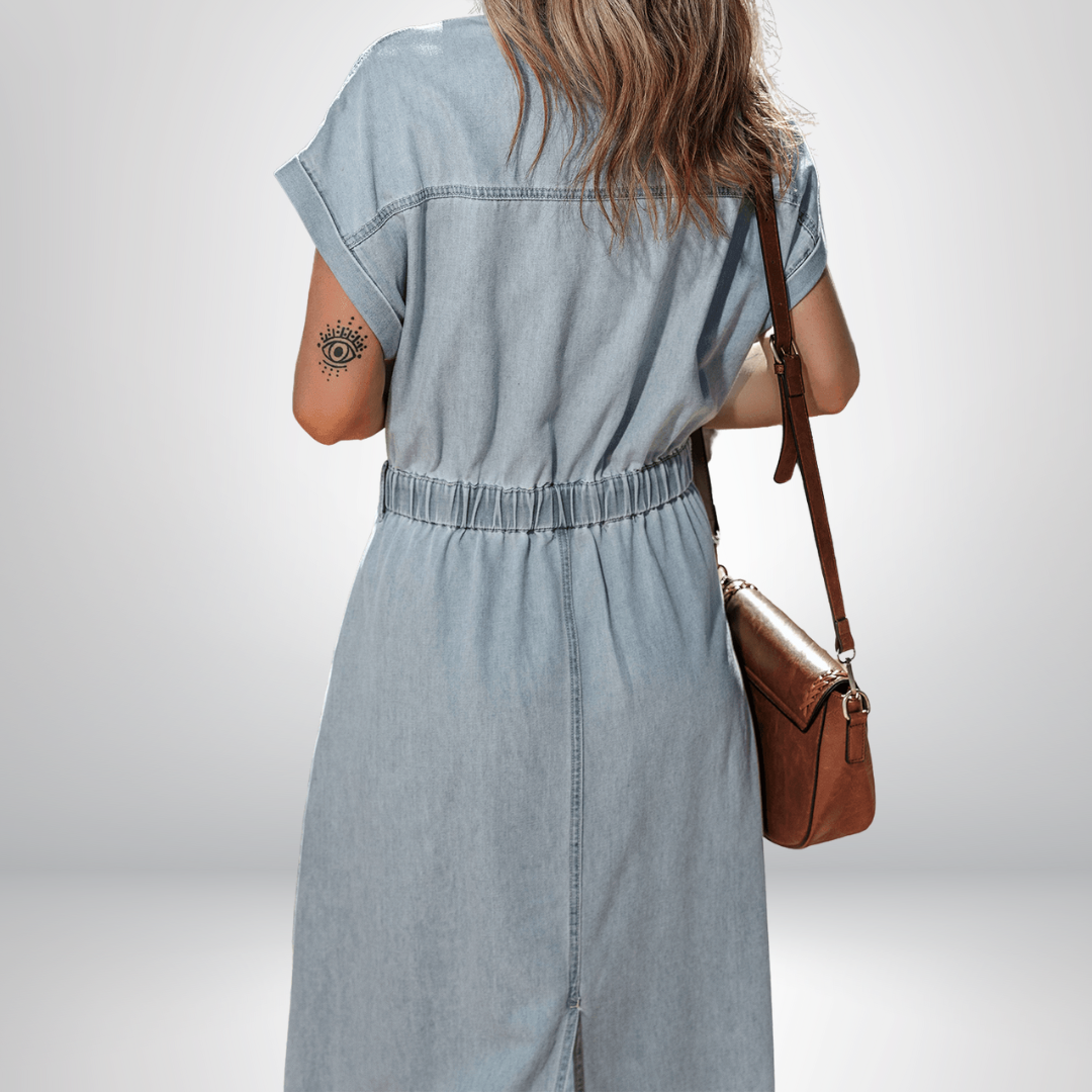 Sofia® | Elegant Denimkjole med Korte Flagermusærmer