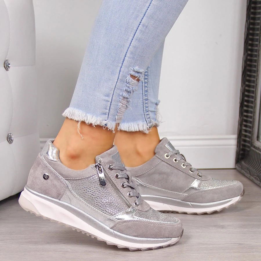 Sofia™ | Smarte Metalliske Sneakers Med Lynlås