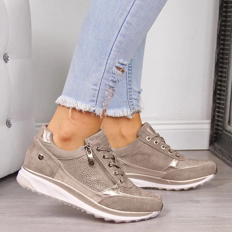 Sofia™ | Smarte Metalliske Sneakers Med Lynlås