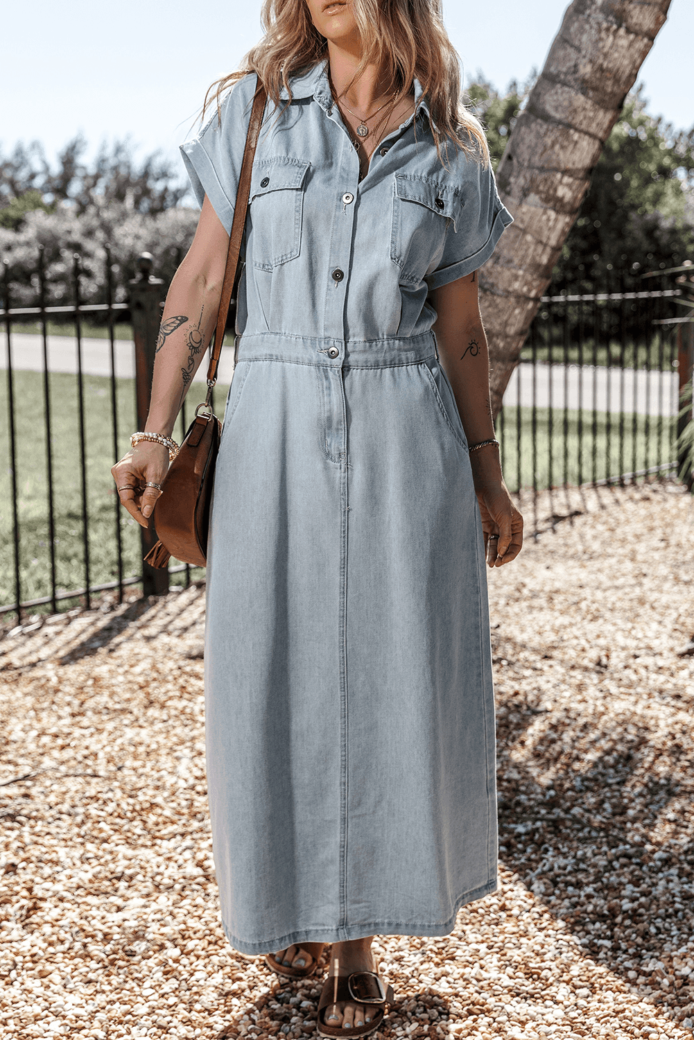 Sofia® | Elegant Denimkjole med Korte Flagermusærmer