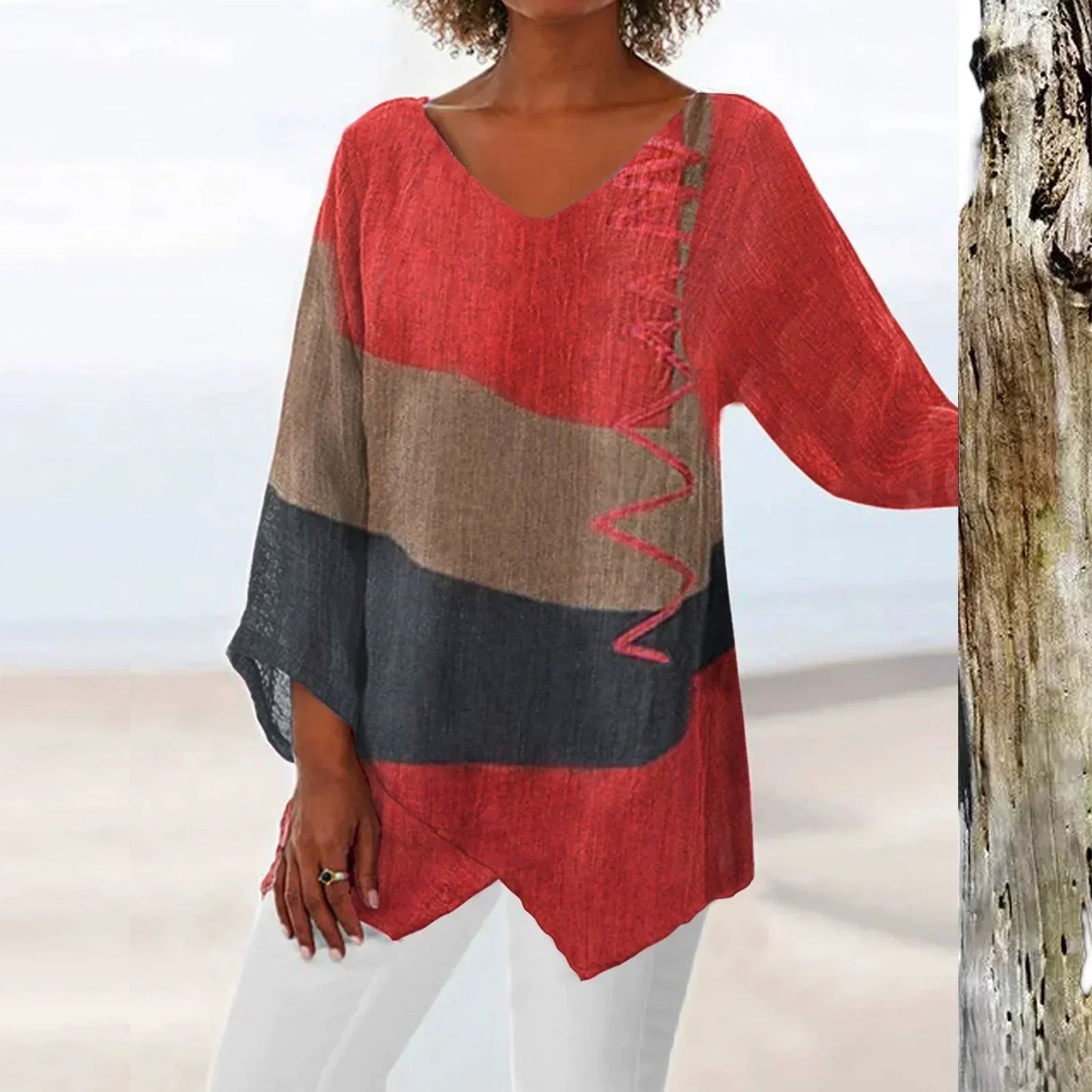 Sofia™ | Stilfuld V-hals Color Block Top