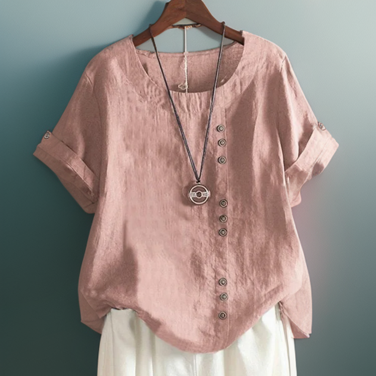 Sofia™ | T-Shirt med Knapdetalje